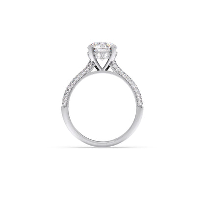 Sparkling Round Solitaire with Diamond Accent Band Engagement Ring