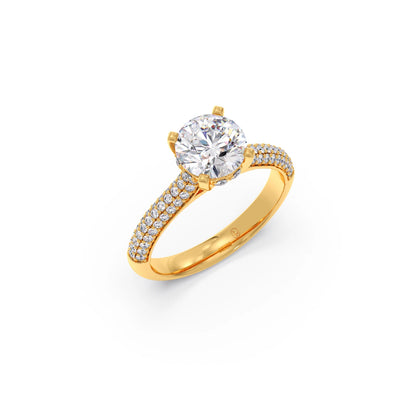 Sparkling Round Solitaire with Diamond Accent Band Engagement Ring