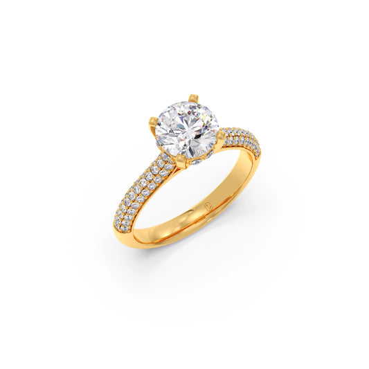 Sparkling Round Solitaire with Diamond Accent Band Engagement Ring