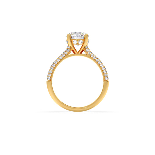 Sparkling Round Solitaire with Diamond Accent Band Engagement Ring