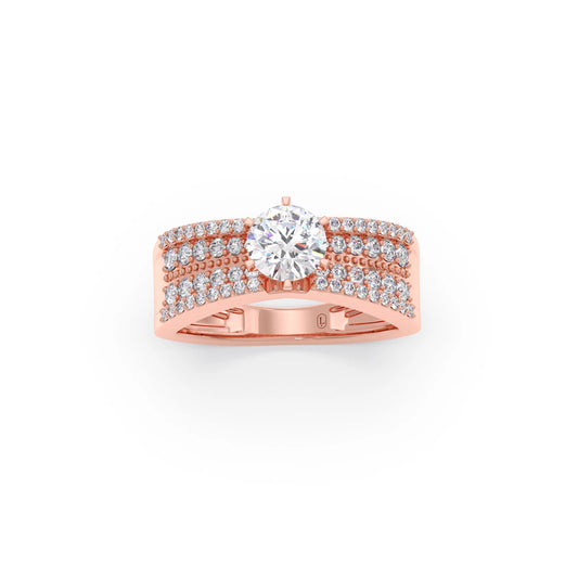 Elegant Round Center Stone Ring with Diamond Shoulders