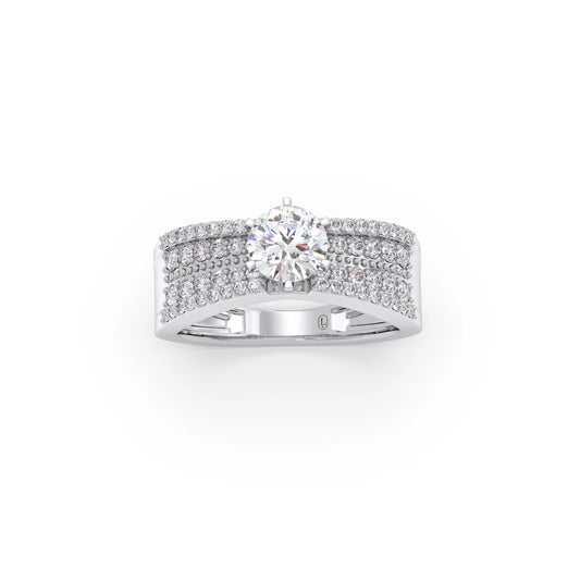 Elegant Round Center Stone Ring with Diamond Shoulders