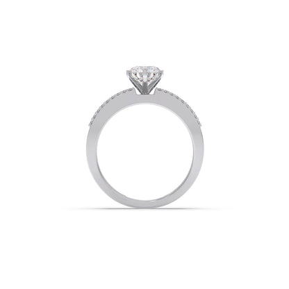 Elegant Round Center Stone Ring with Diamond Shoulders