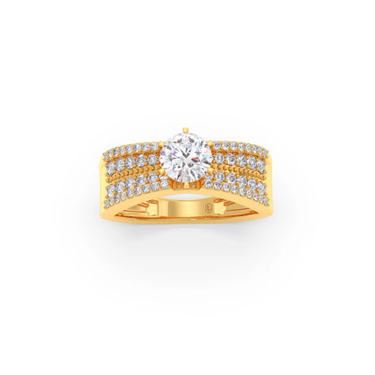 Elegant Round Center Stone Ring with Diamond Shoulders
