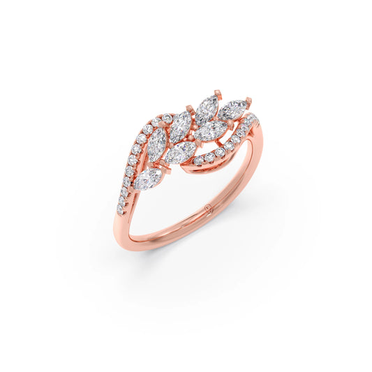 Marquise and Round Diamond Wave Ring