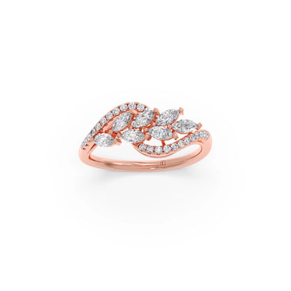 Marquise and Round Diamond Wave Ring