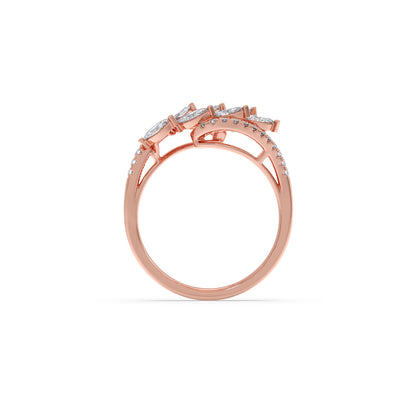Marquise and Round Diamond Wave Ring