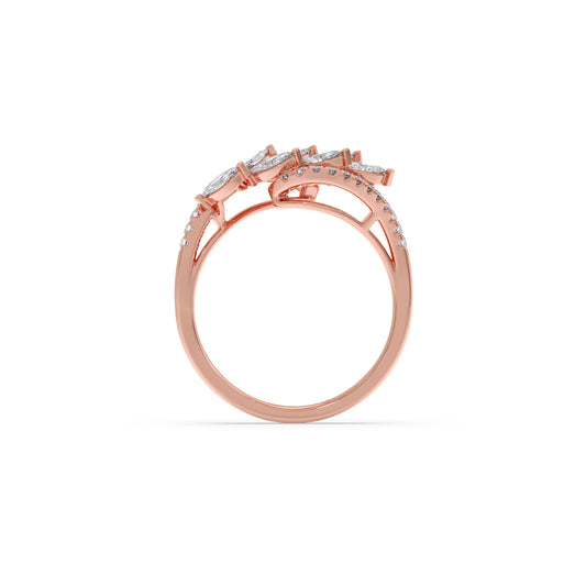 Marquise and Round Diamond Wave Ring