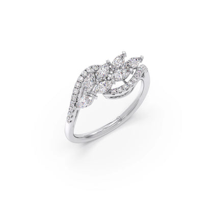 Marquise and Round Diamond Wave Ring