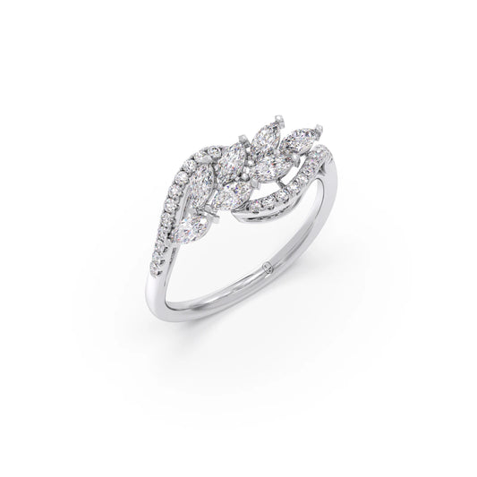 Marquise and Round Diamond Wave Ring