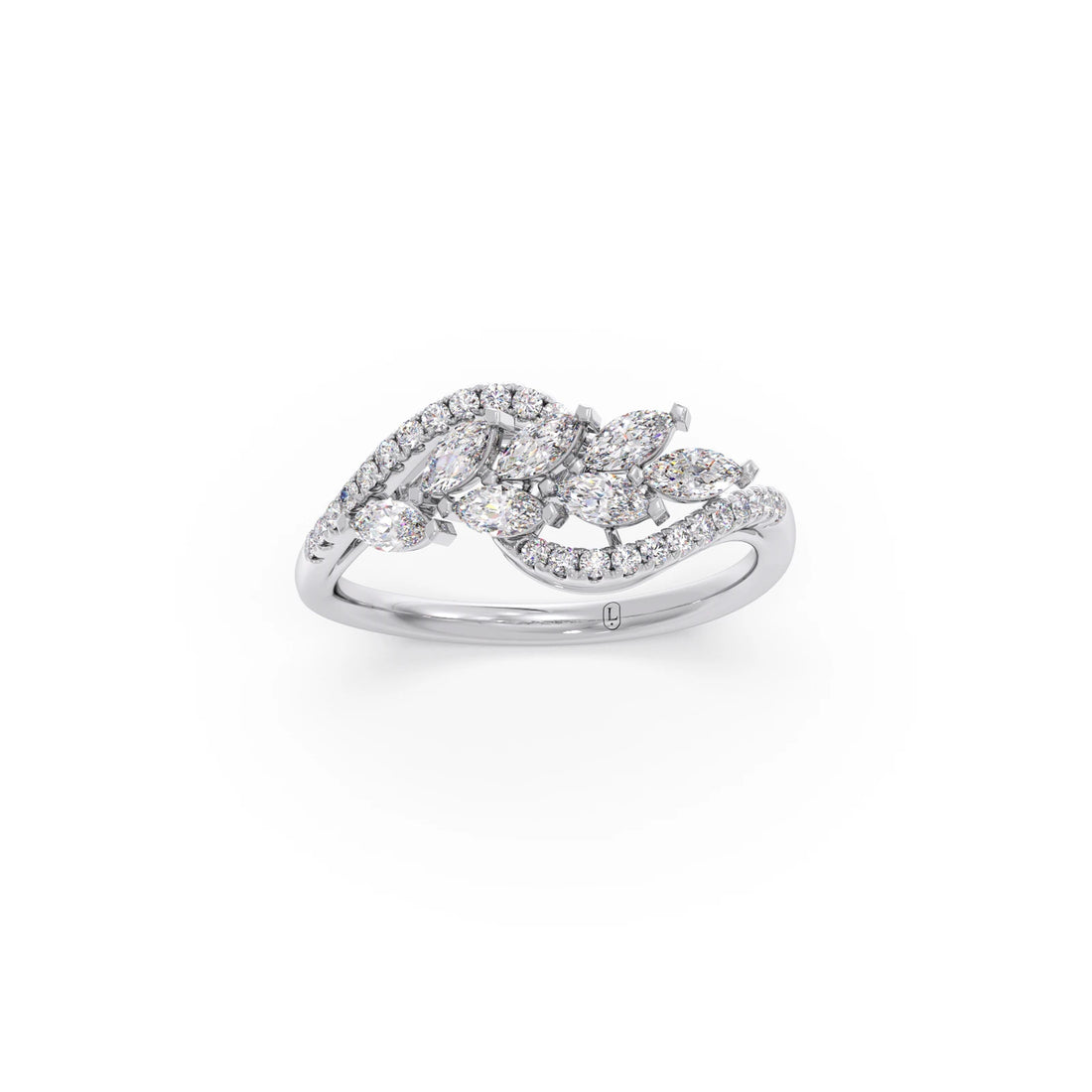 Marquise and Round Diamond Wave Ring