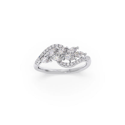 Marquise and Round Diamond Wave Ring