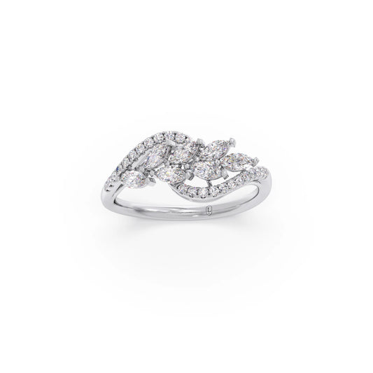 Marquise and Round Diamond Wave Ring