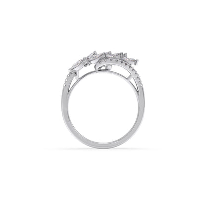 Marquise and Round Diamond Wave Ring