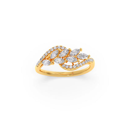 Marquise and Round Diamond Wave Ring