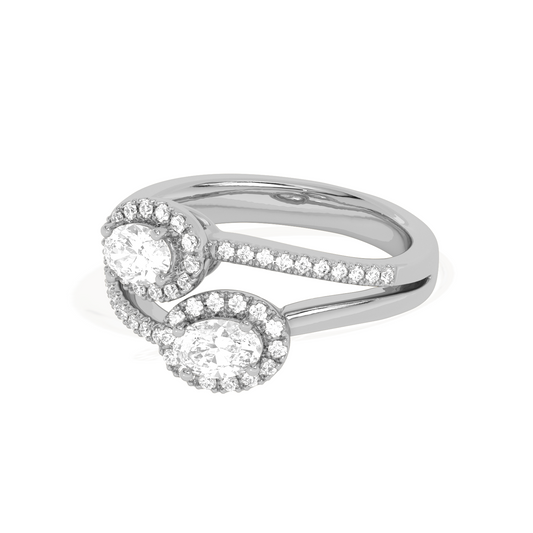 Two Oval Halo Engagement Diamond Ring