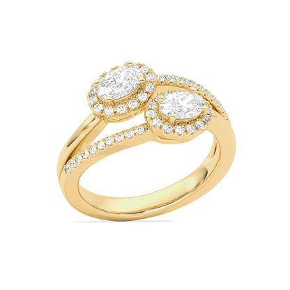 Two Oval Halo Engagement Diamond Ring