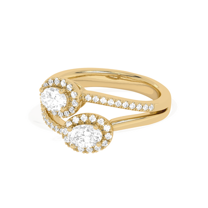 Two Oval Halo Engagement Diamond Ring