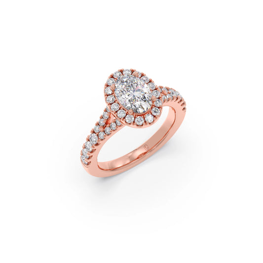 Oval Halo Split Shank Engagement Ring
