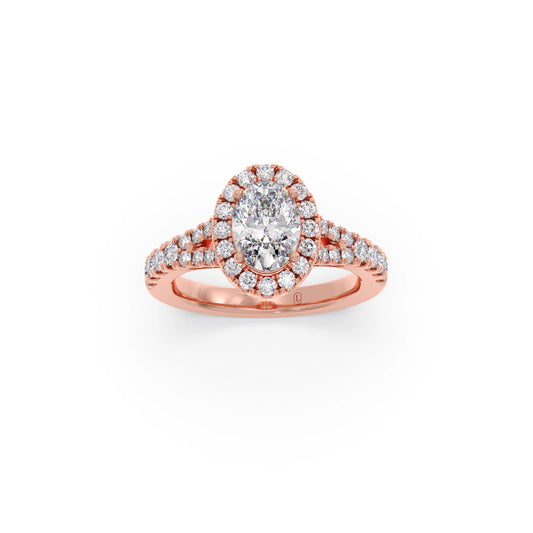 Oval Halo Split Shank Engagement Ring