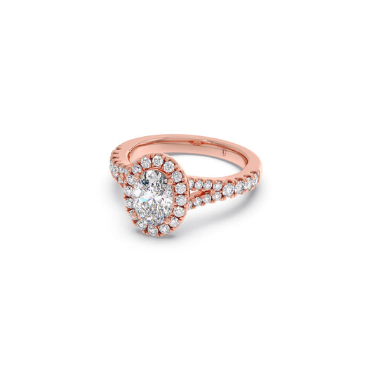 Oval Halo Split Shank Engagement Ring