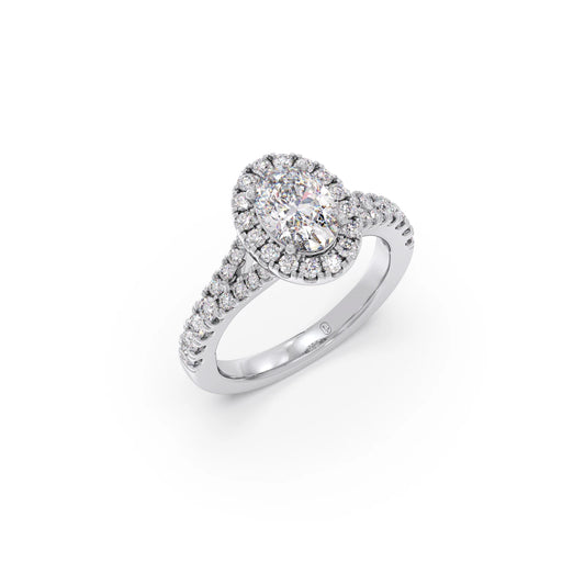 Oval Halo Split Shank Engagement Ring