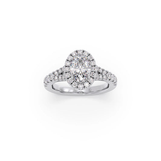 Oval Halo Split Shank Engagement Ring