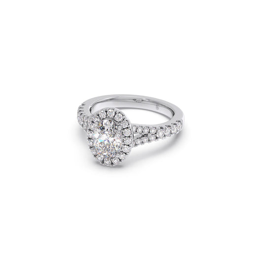 Oval Halo Split Shank Engagement Ring