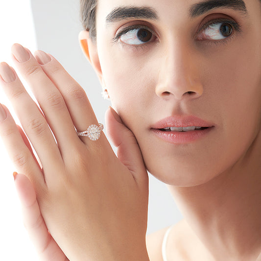 Oval Halo Split Shank Engagement Ring