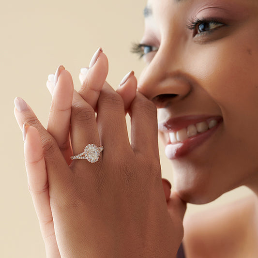 Oval Halo Split Shank Engagement Ring