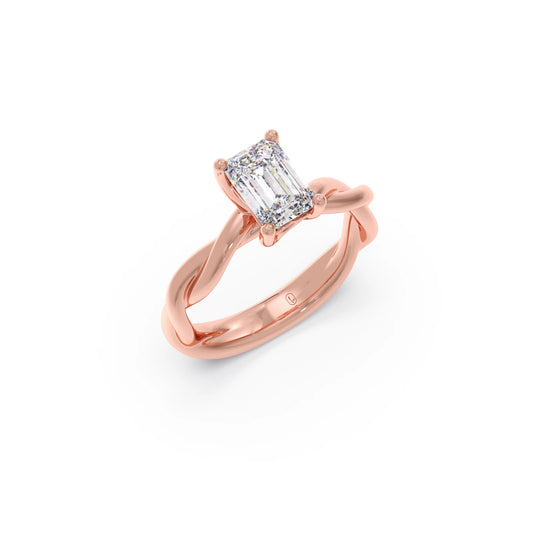 Emerald Cut Twisted Solitaire Engagement Ring