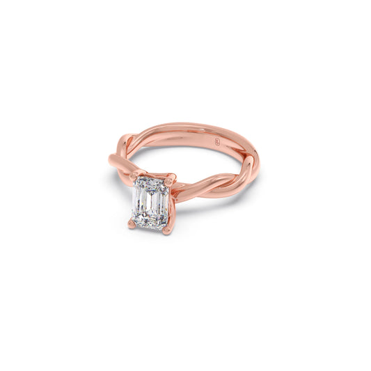 Emerald Cut Twisted Solitaire Engagement Ring