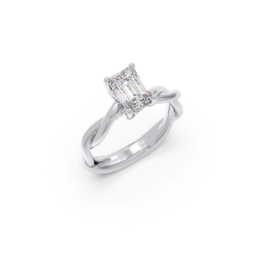 Emerald Cut Twisted Solitaire Engagement Ring