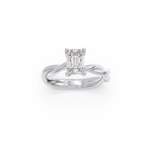 Emerald Cut Twisted Solitaire Engagement Ring