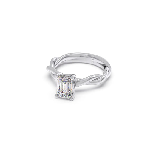 Emerald Cut Twisted Solitaire Engagement Ring