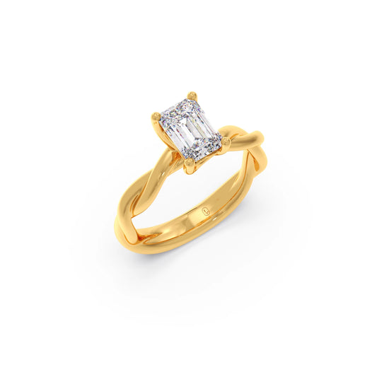 Emerald Cut Twisted Solitaire Engagement Ring
