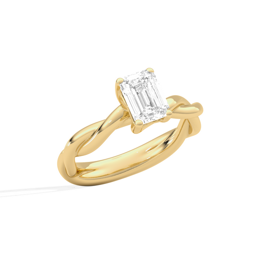 Emerald Cut Twisted Solitaire Engagement Ring