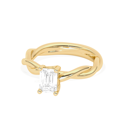 Emerald Cut Twisted Solitaire Engagement Ring