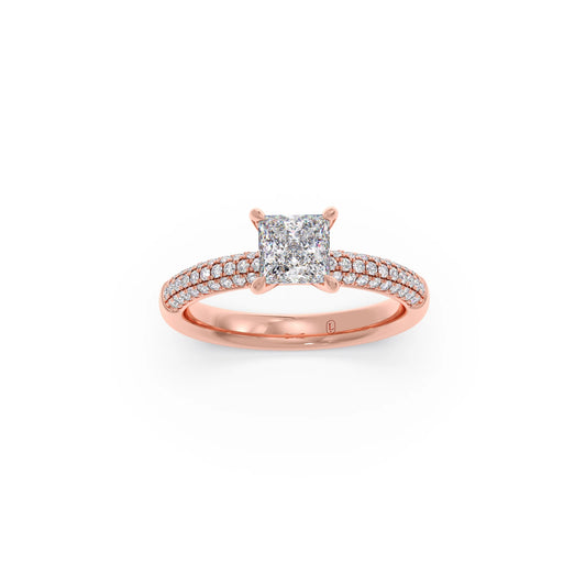 Princess Cut Pave Solitaire Engagement Ring