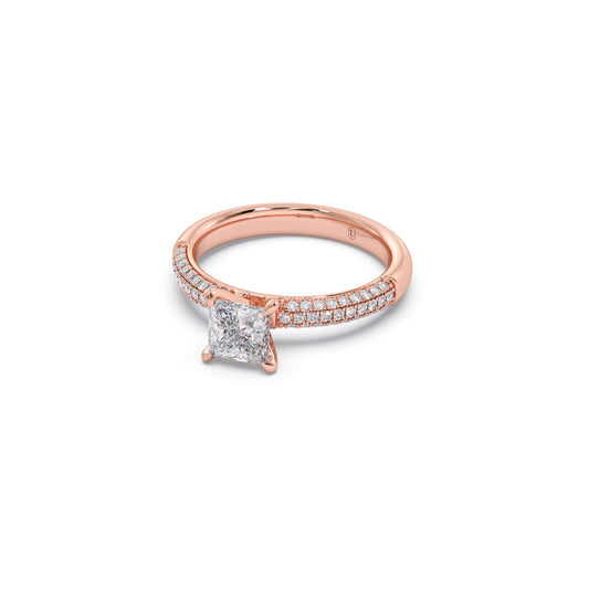 Princess Cut Pave Solitaire Engagement Ring