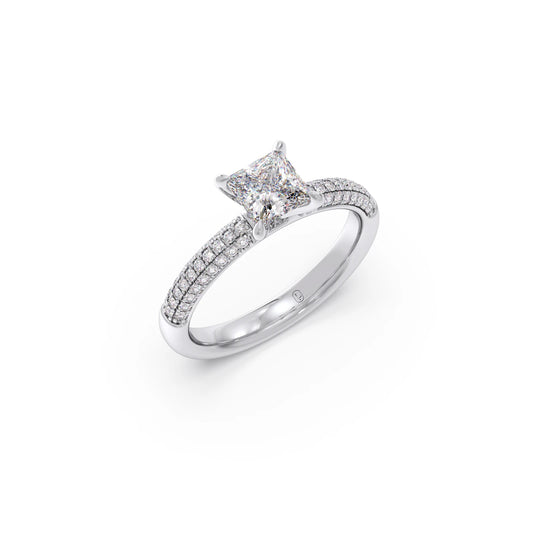Princess Cut Pave Solitaire Engagement Ring
