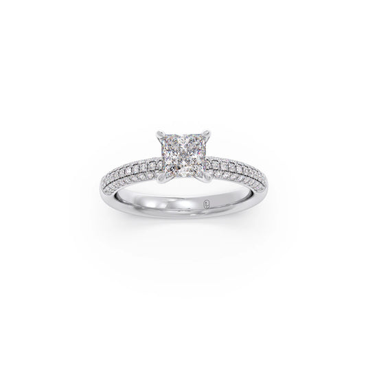 Princess Cut Pave Solitaire Engagement Ring