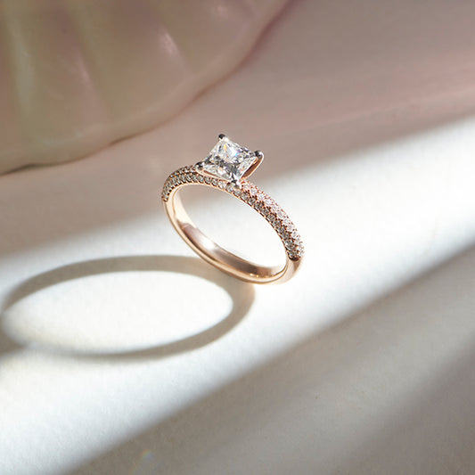 Princess Cut Pave Solitaire Engagement Ring