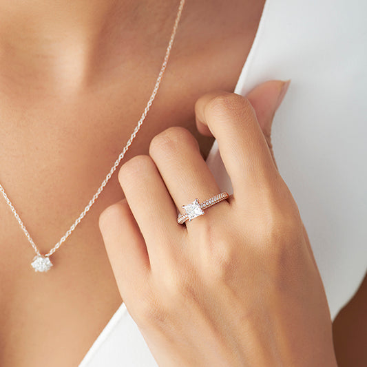 Princess Cut Pave Solitaire Engagement Ring