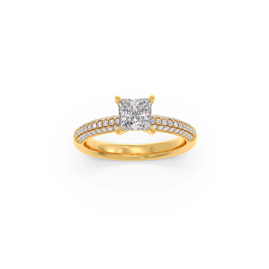 Princess Cut Pave Solitaire Engagement Ring