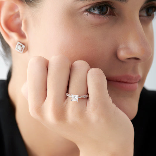 Princess Cut Pave Solitaire Engagement Ring