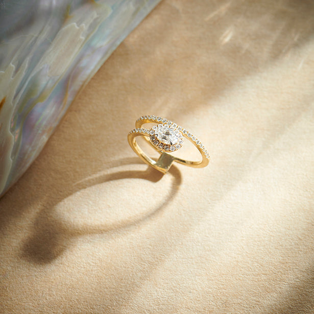 Oval Halo  Ring with Split Shank