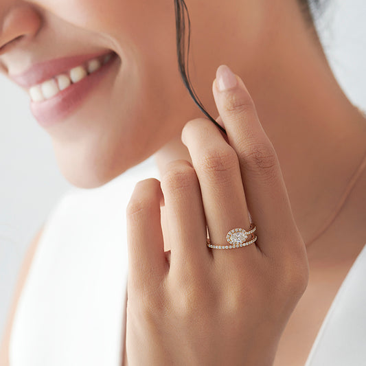 Oval Halo  Ring with Split Shank