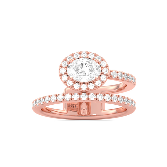 Oval Halo  Ring with Split Shank