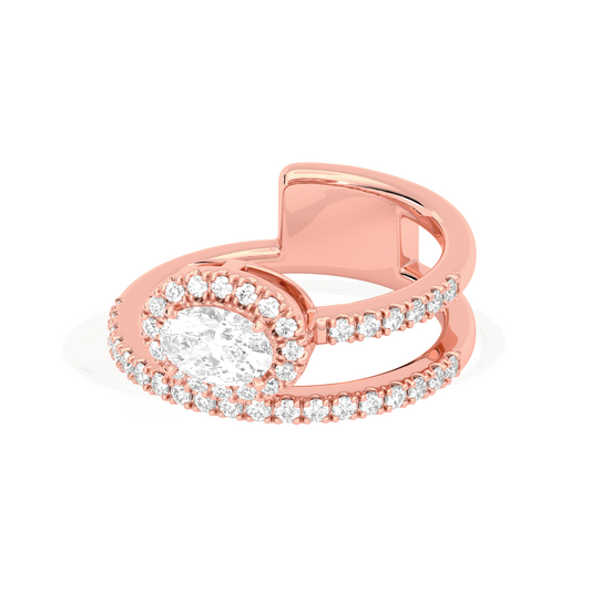 Oval Halo  Ring with Split Shank